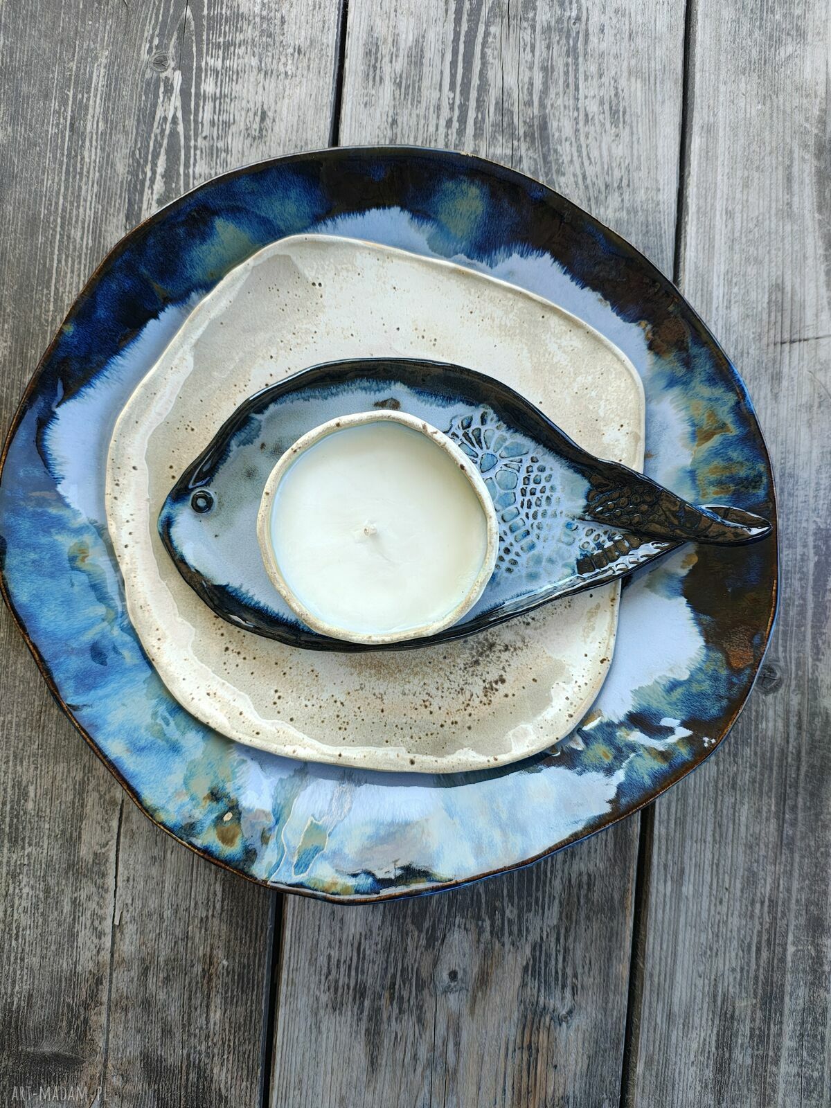 Ręcznie robiony talerz ceramiczny obiadowy 28,5 cm