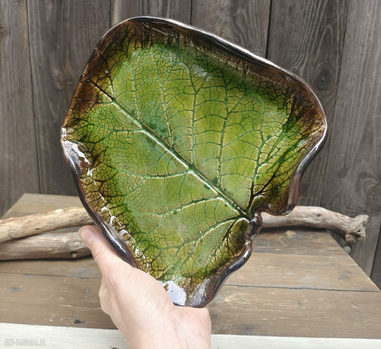 Ceramiczny talerz liść c903 - paterka na biżuterię, świecę i kadzidło