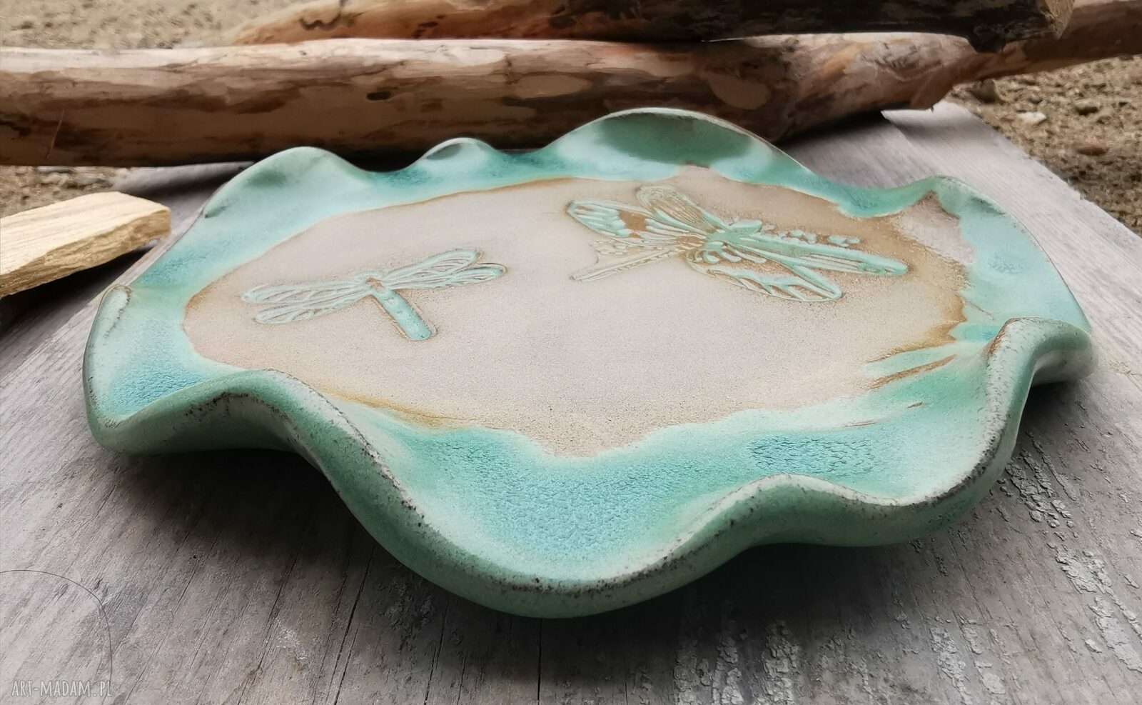 Ceramiczny talerz ważki (Shiraja) - ręcznie robiona podstawka