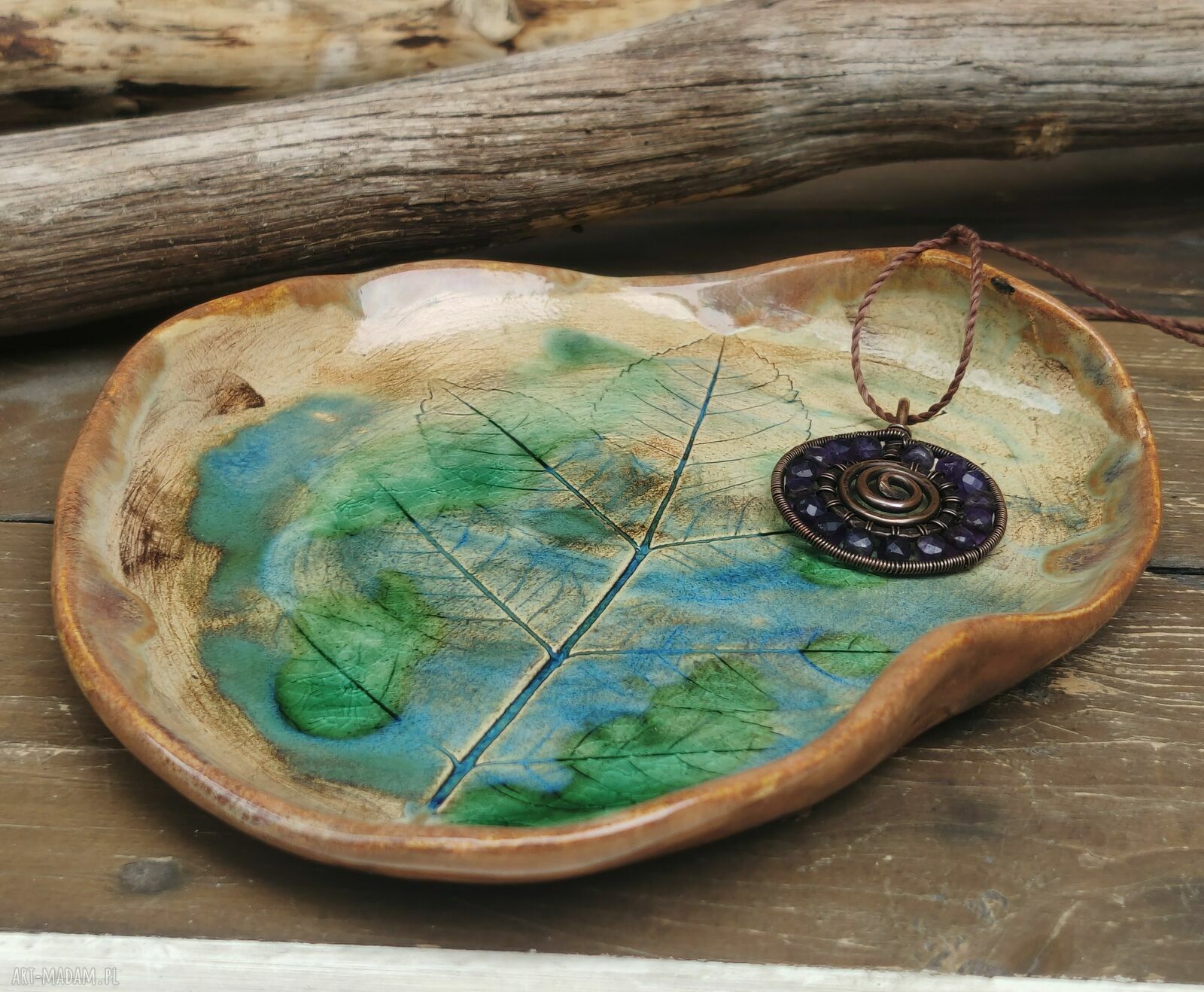 Ceramiczny talerzyk c890 z prawdziwym liściem - handmade dla niej, mamy i babci
