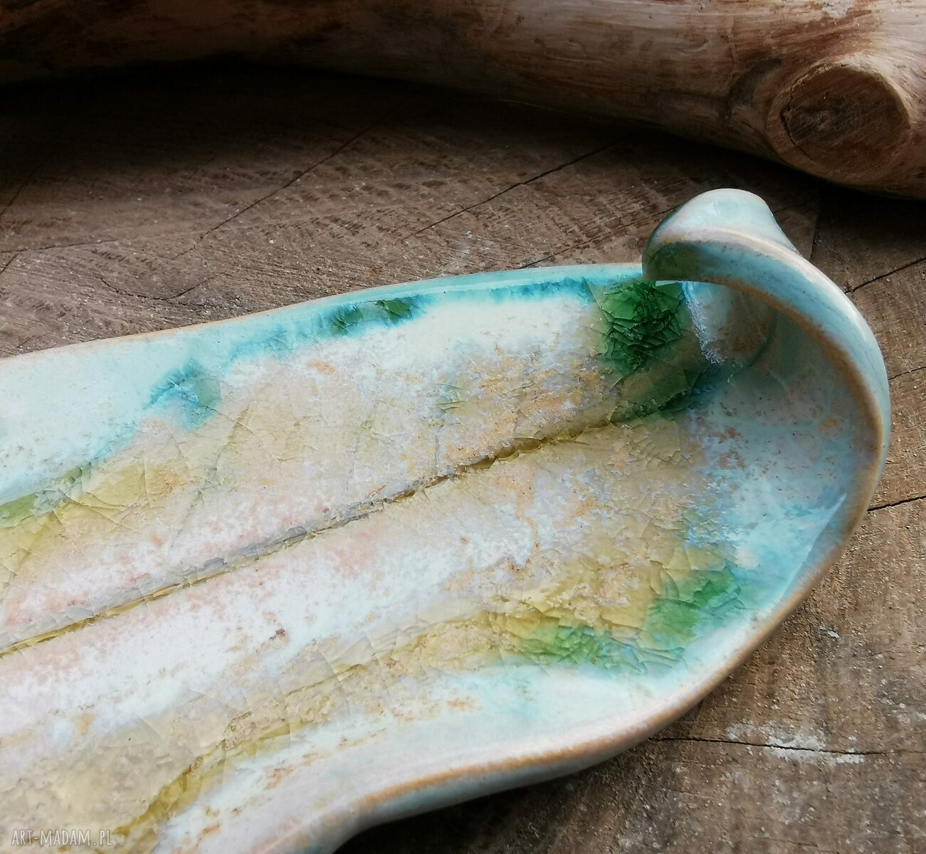 Ceramiczny talerzyk liść c266 - ręcznie robiona podstawka na biżuterię