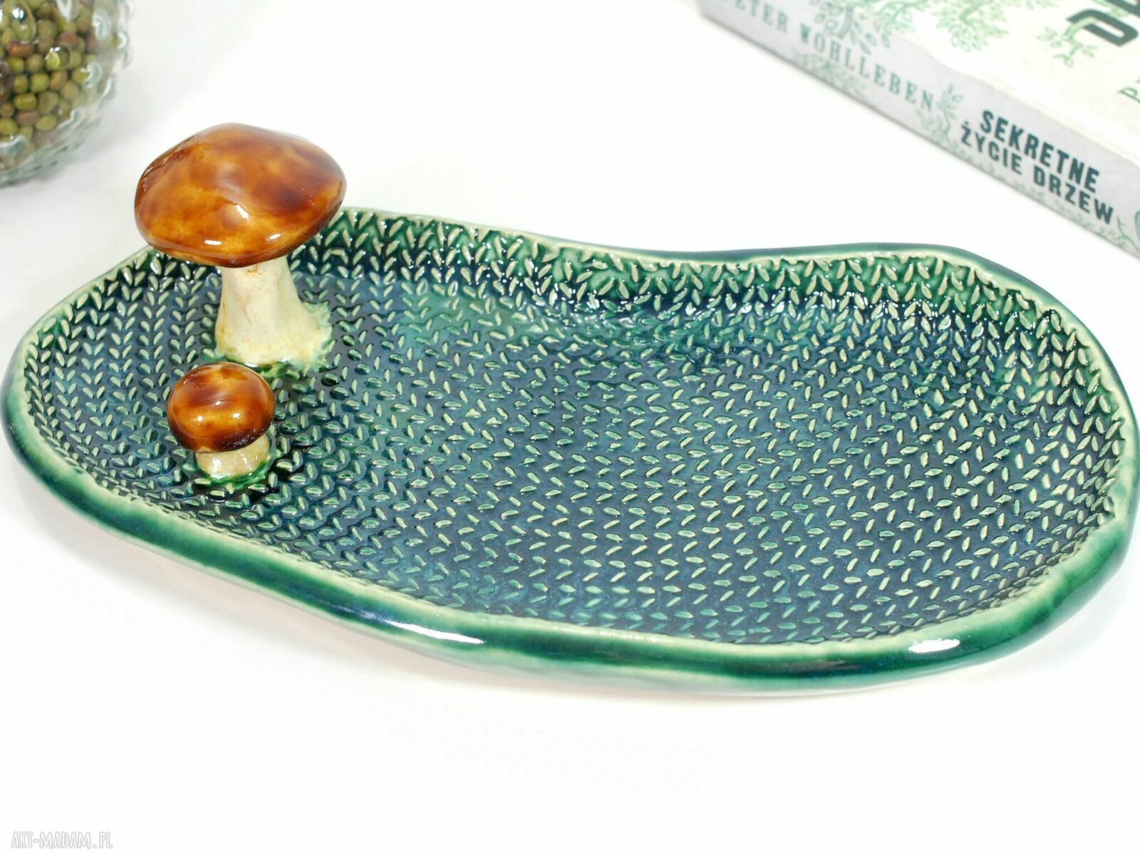 Ceramiczny talerzyk z grzybkiem - na biżuterię, drobiazgi i przekąski