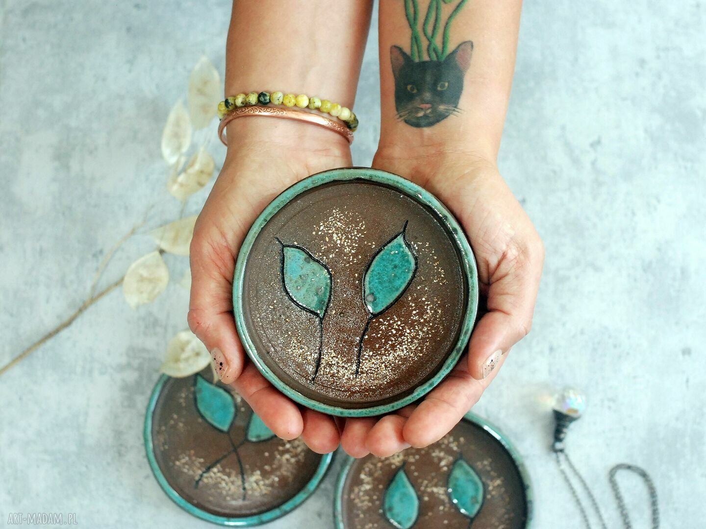 Ceramiczny talerzyk na biżuterię, świecę i drobiazgi