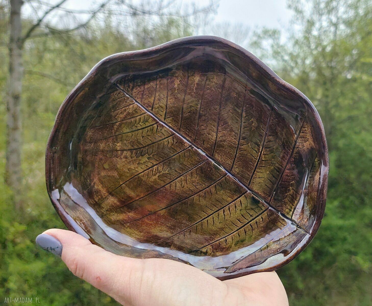 Ceramiczny talerzyk - liść paproci na kadzidła, świece i biżuterię (c655)