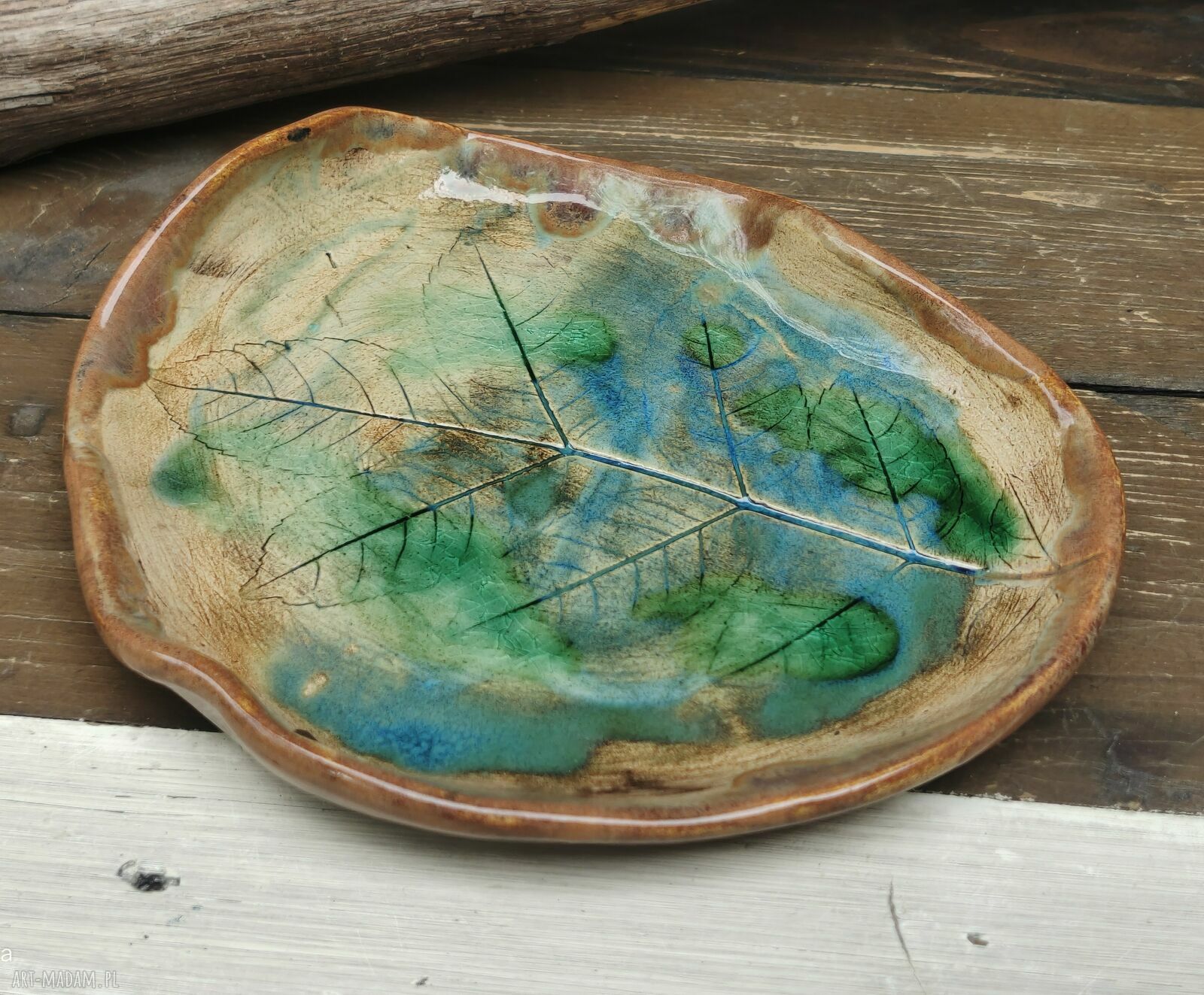 Ceramiczny talerzyk c890 z prawdziwym liściem - handmade dla niej, mamy i babci
