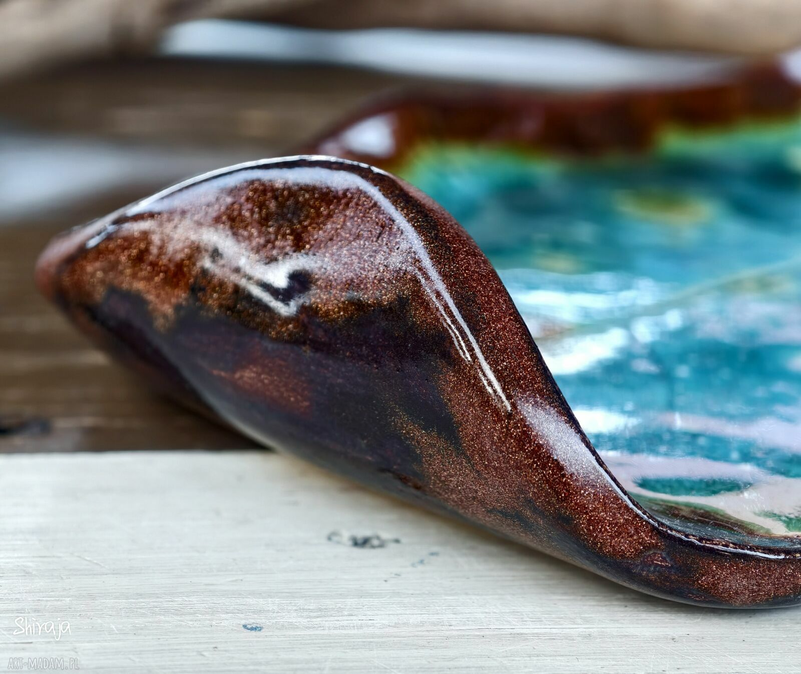 Ceramiczny talerzyk liść (c915) - podstawka na biżuterię, tealighty i Palo Santo