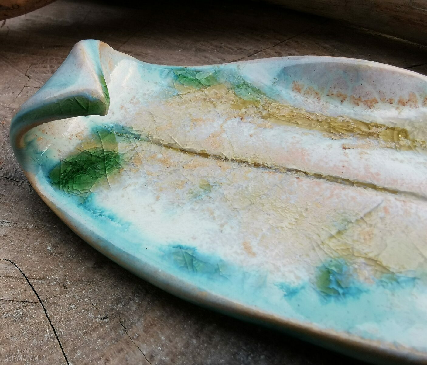 Ceramiczny talerzyk liść c266 - ręcznie robiona podstawka na biżuterię