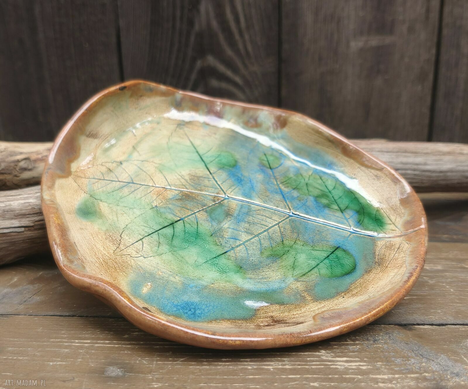 Ceramiczny talerzyk c890 z prawdziwym liściem - handmade dla niej, mamy i babci