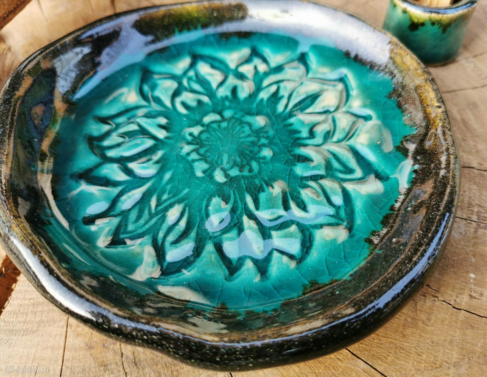 Ceramiczny talerzyk na Santo Palo C161 - turkusowa ceramika Shiraja (rezerwacja)