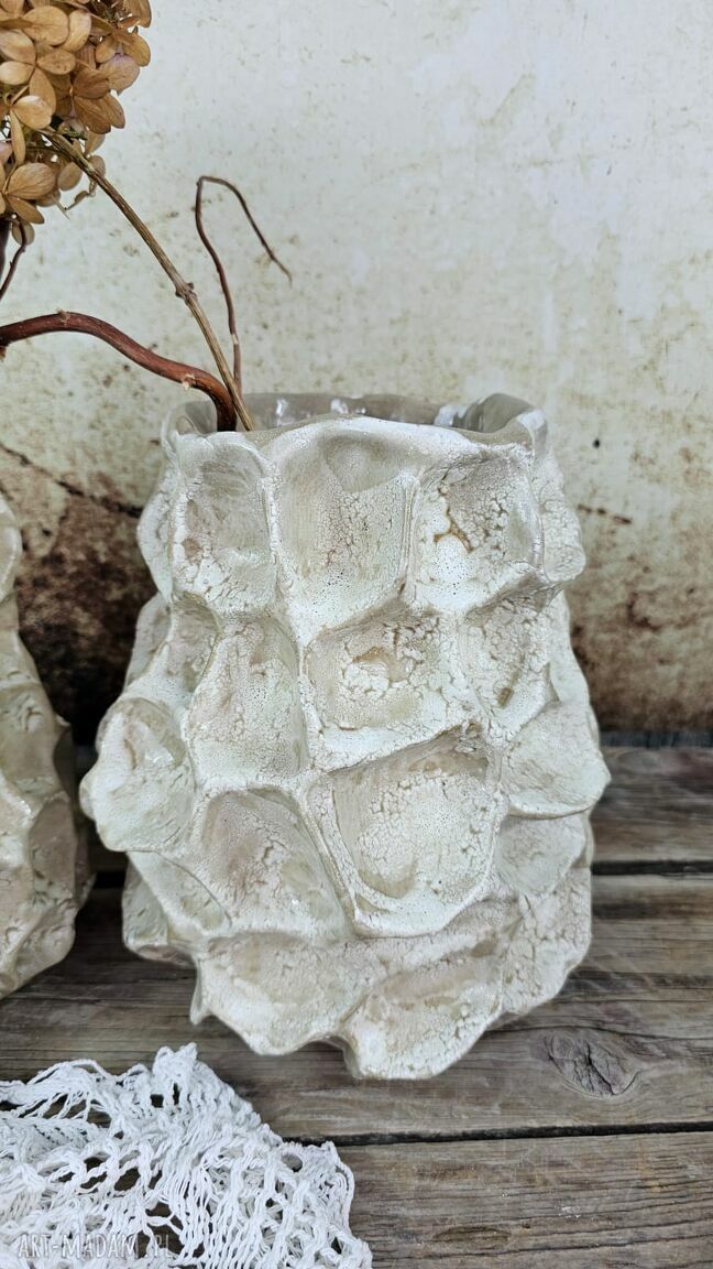 Wazon ceramiczny poLEPIONE - beż i brąz, dekoracja handmade