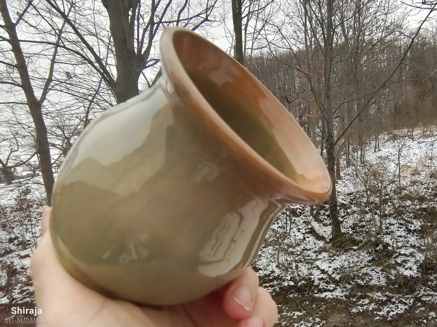 Ceramiczny wazon na kwiaty C752 z kamionki - pomarańcz i beż, ręcznie wypalany