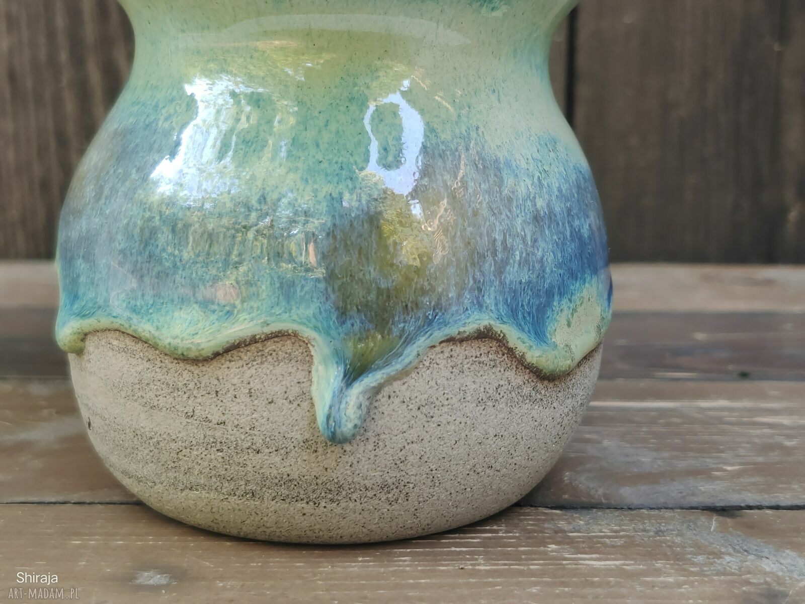 Ceramiczny wazon na kwiaty c841 z kamionki - turkusowy efekt szkliwa