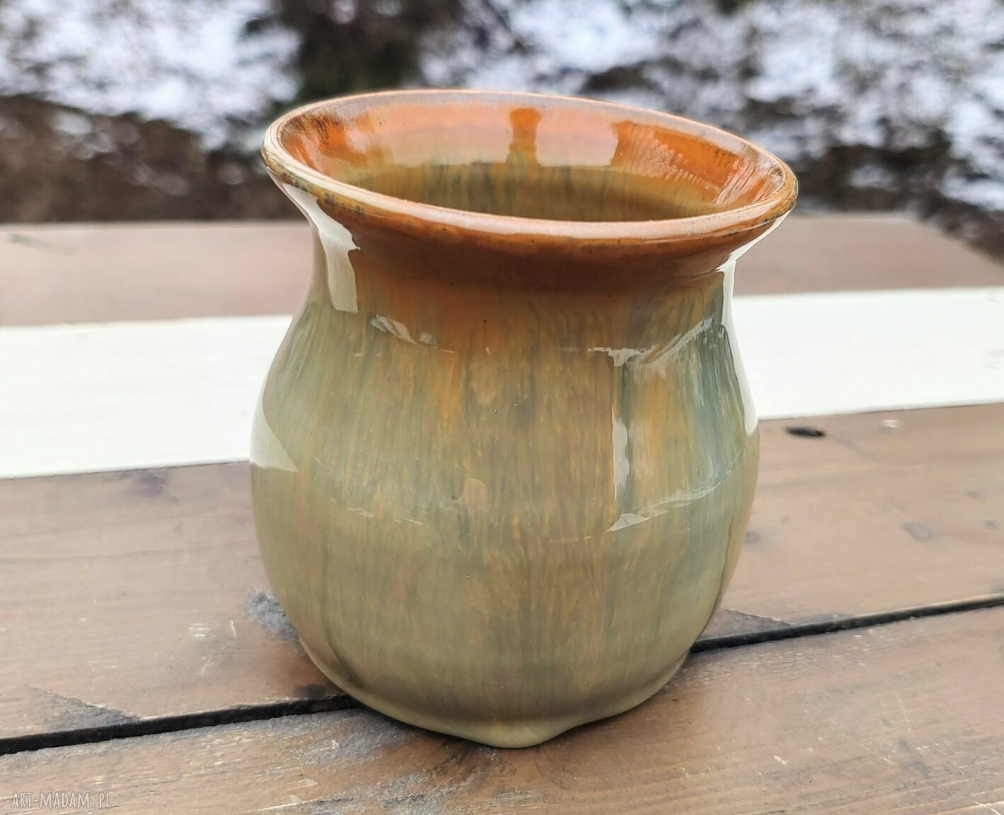 Ceramiczny wazon na kwiaty C752 z kamionki - pomarańcz i beż, ręcznie wypalany