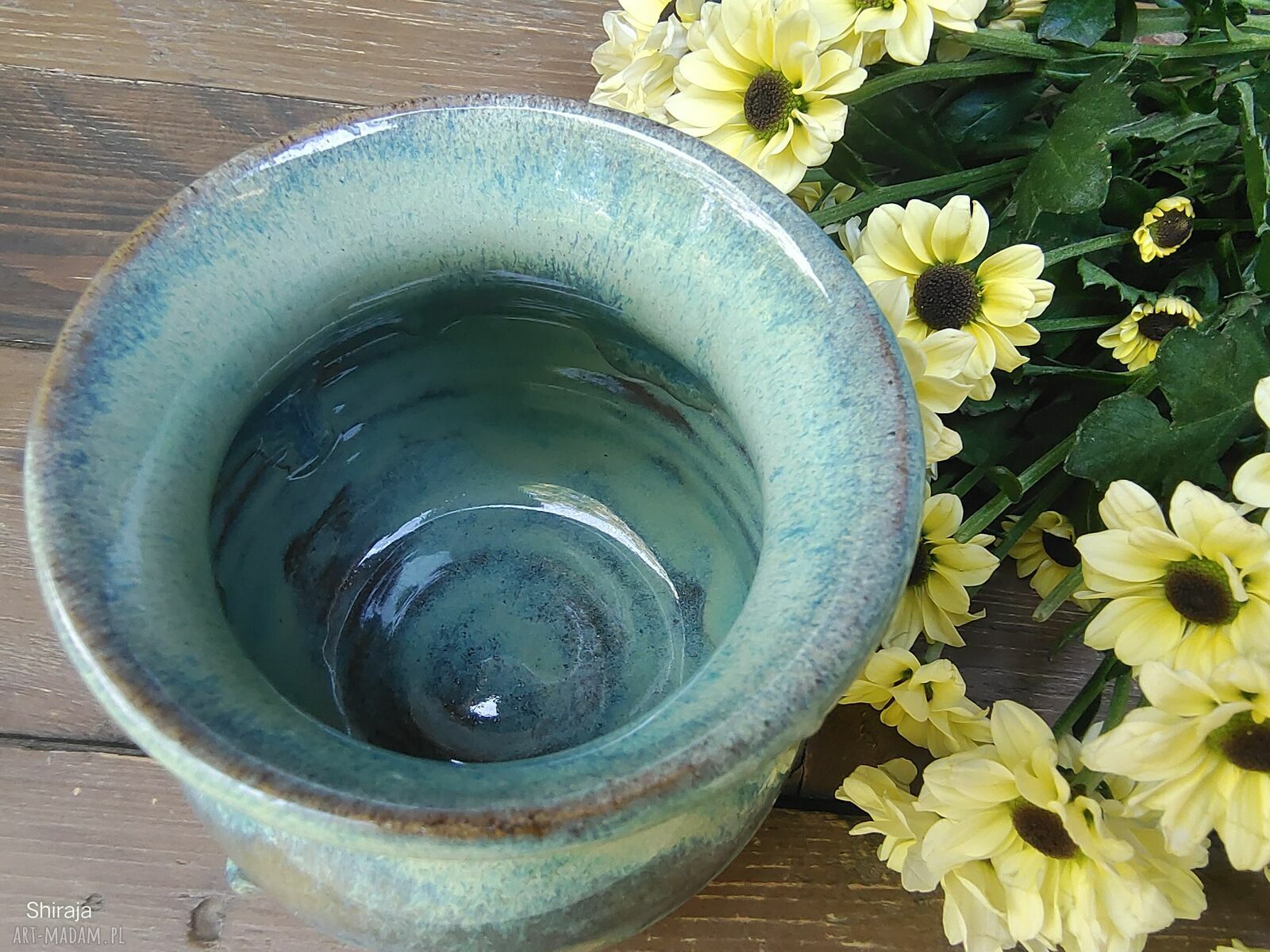Ceramiczny wazon na kwiaty c841 z kamionki - turkusowy efekt szkliwa