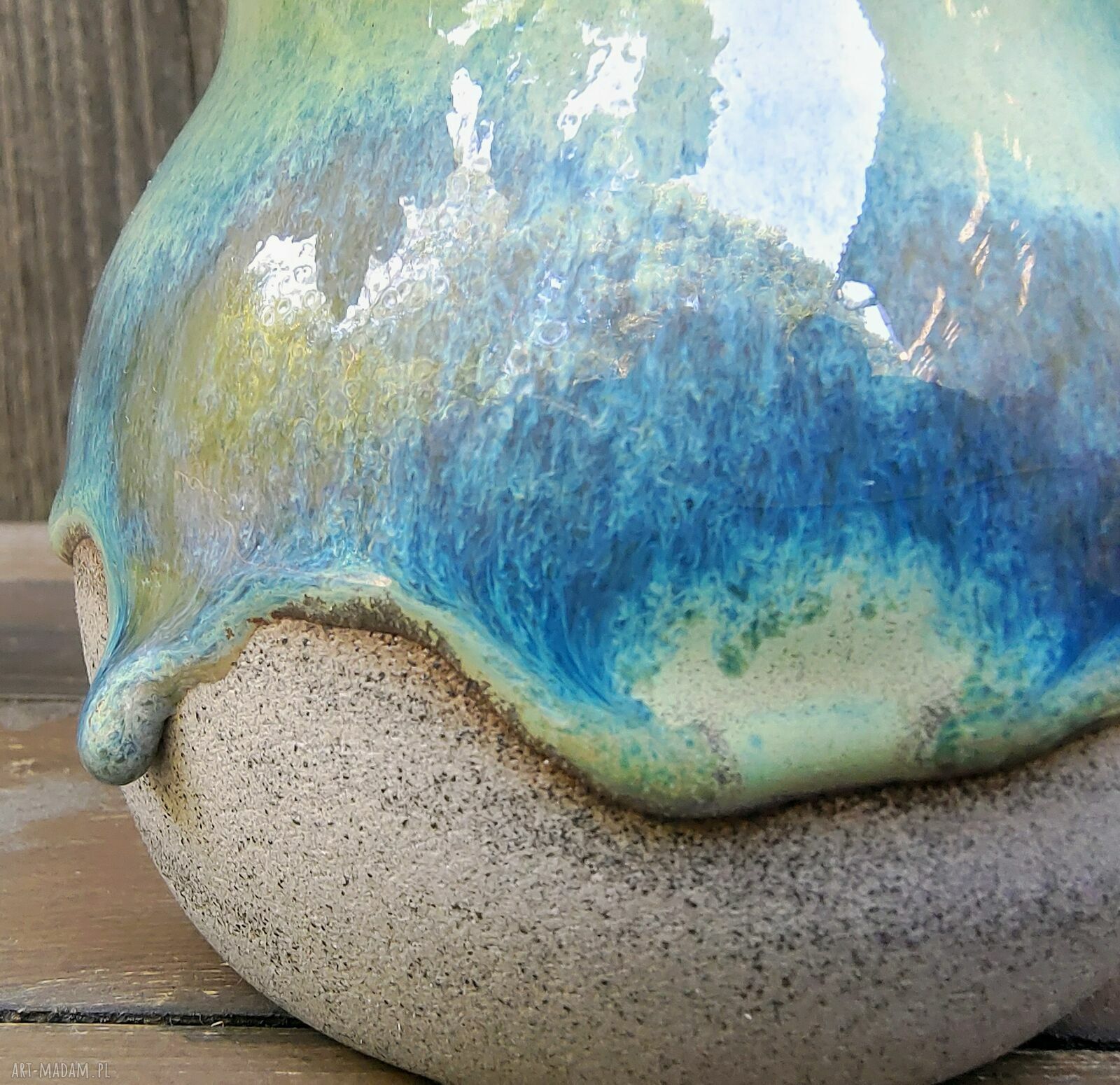 Ceramiczny wazon na kwiaty c841 z kamionki - turkusowy efekt szkliwa