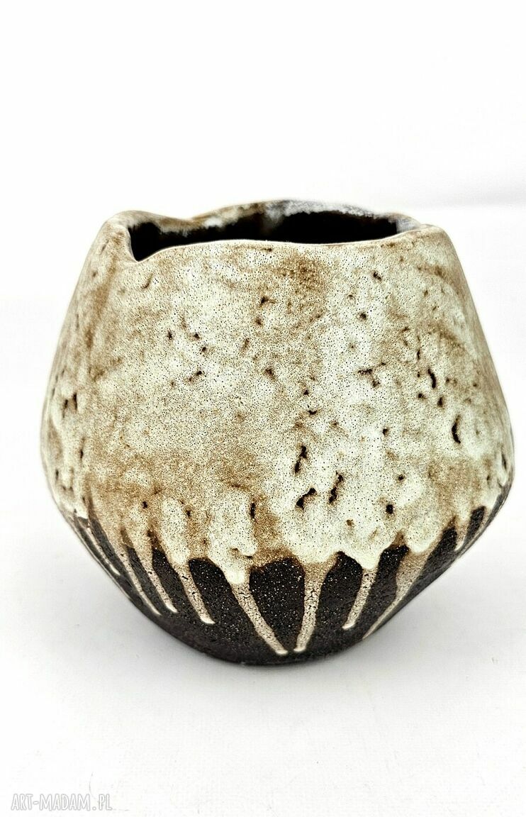 Wazon ceramiczny poLEPIONE - brązowy wazonik z efektem szkliwa i surową gliną