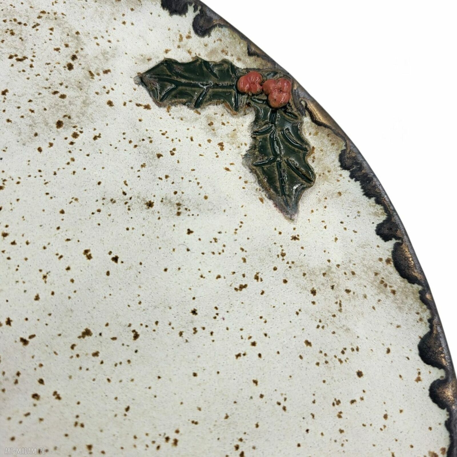 Ceramiczny zestaw śniadaniowy boho na święta - ostrokrzew
