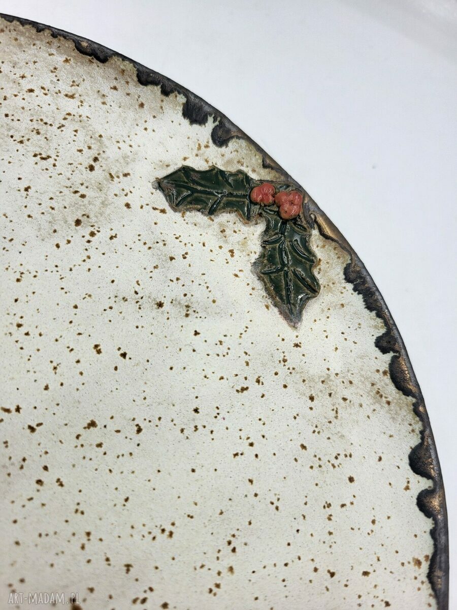 Ceramiczny zestaw śniadaniowy boho na święta - ostrokrzew
