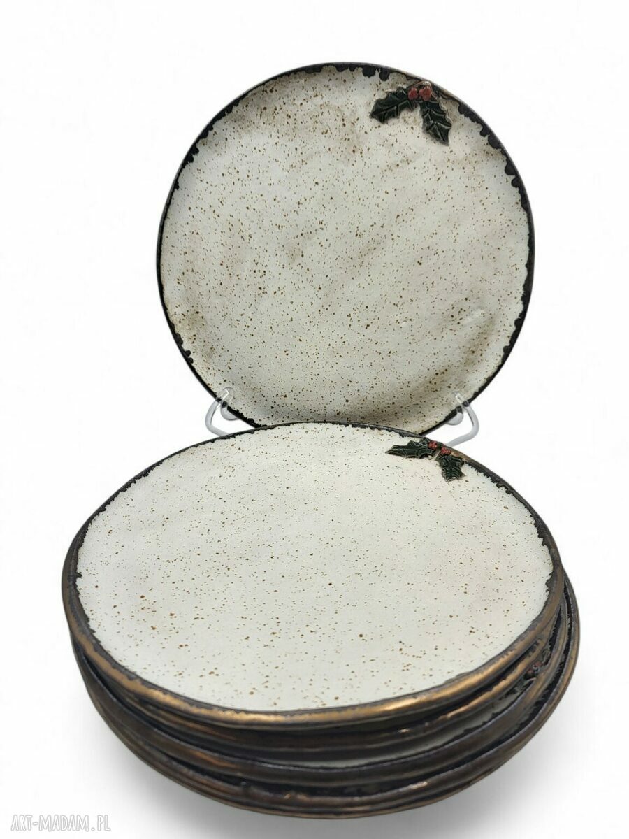 Ceramiczny zestaw śniadaniowy boho na święta - ostrokrzew