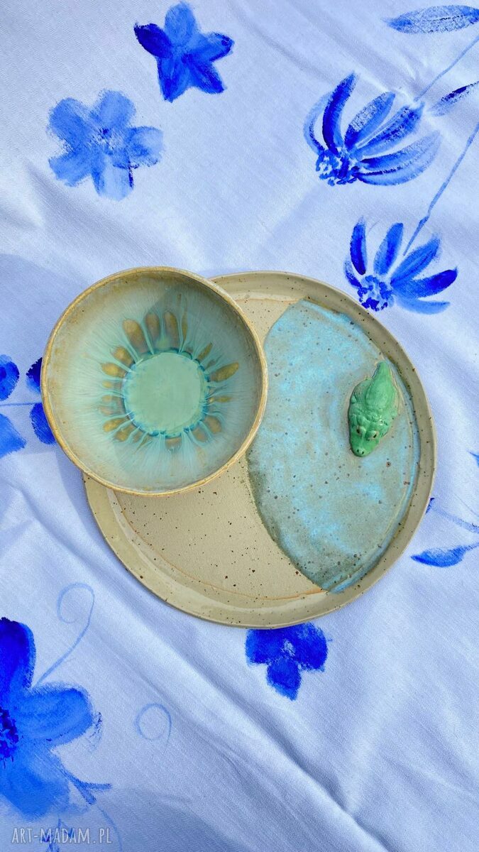 Ceramiczny zestaw do matchy i kawy - czarka z krokodylem