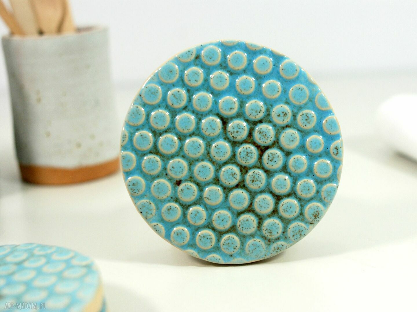 Ceramiczny zestaw 3 podkładek i podstawka na świeczkę - styl skandynawski