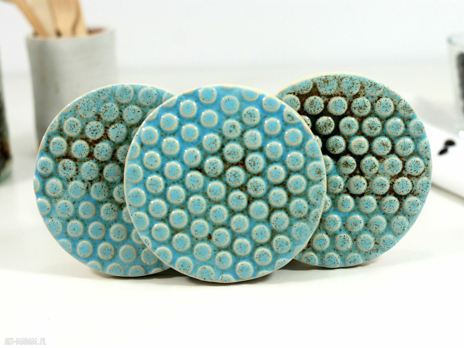 Ceramiczny zestaw 3 podkładek i podstawka na świeczkę - styl skandynawski