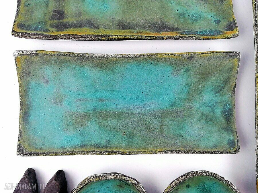 Ceramiczny zestaw do sushi dla 2 osób w turkusie i zieleni - rękodzieło poLEPIONE