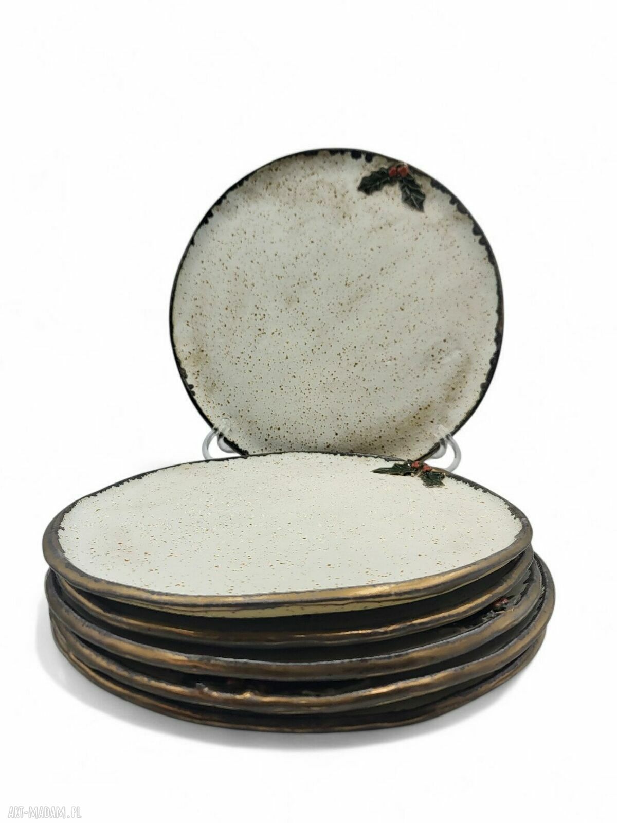 Ceramiczny zestaw śniadaniowy boho na święta - ostrokrzew