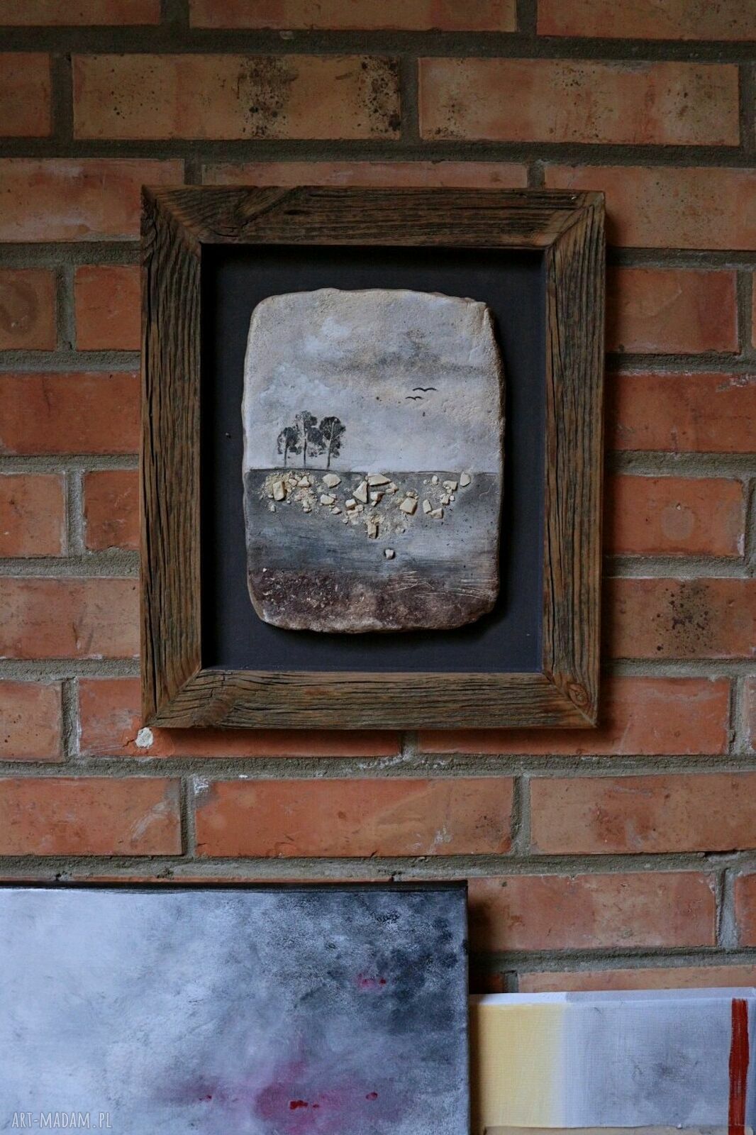 Ceramiczny obraz w drewnianej ramie "Stare drewno" - wyjątkowy prezent