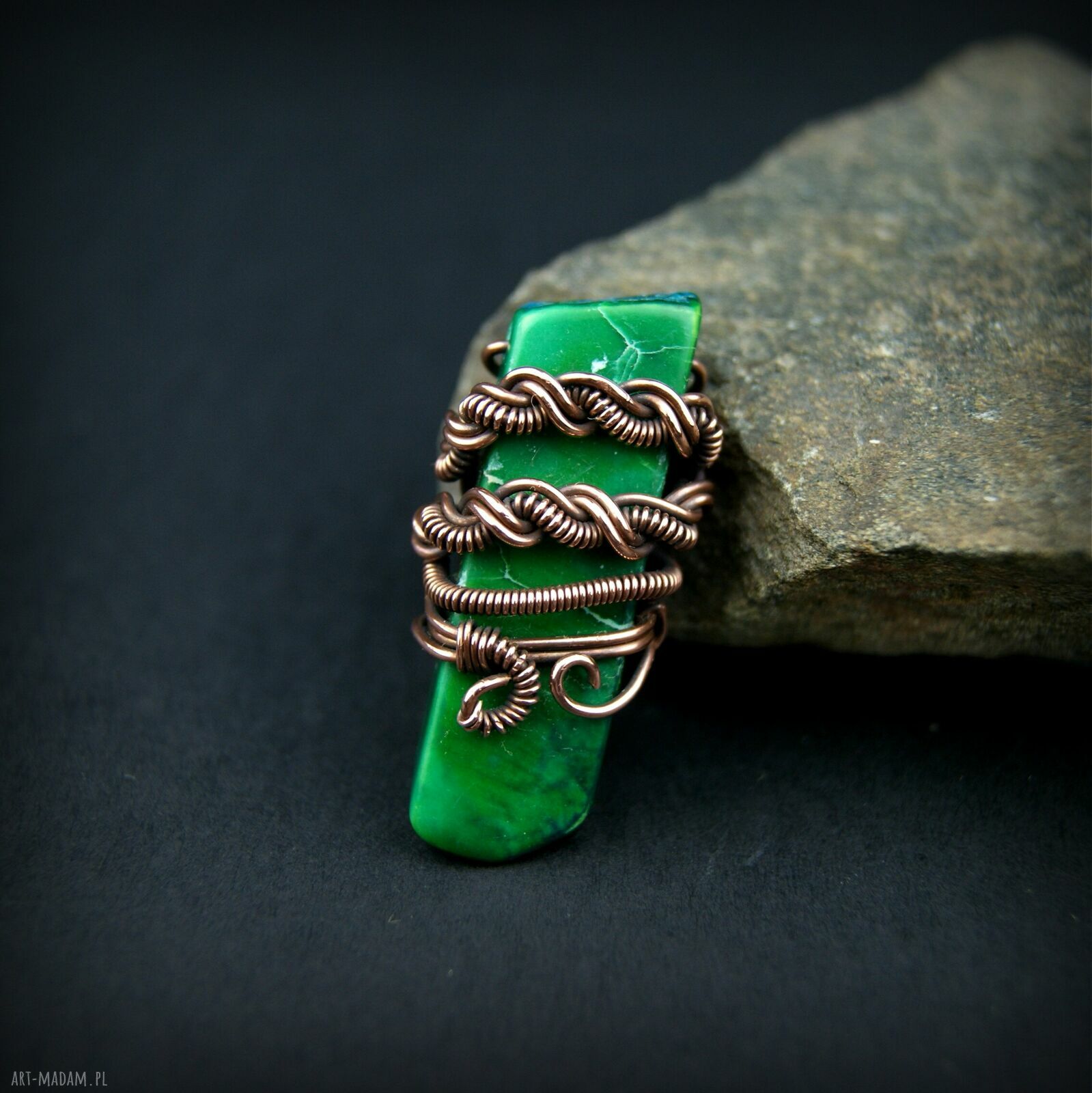 Broszka z jaspisu cesarskiego - wire wrapping z miedzi