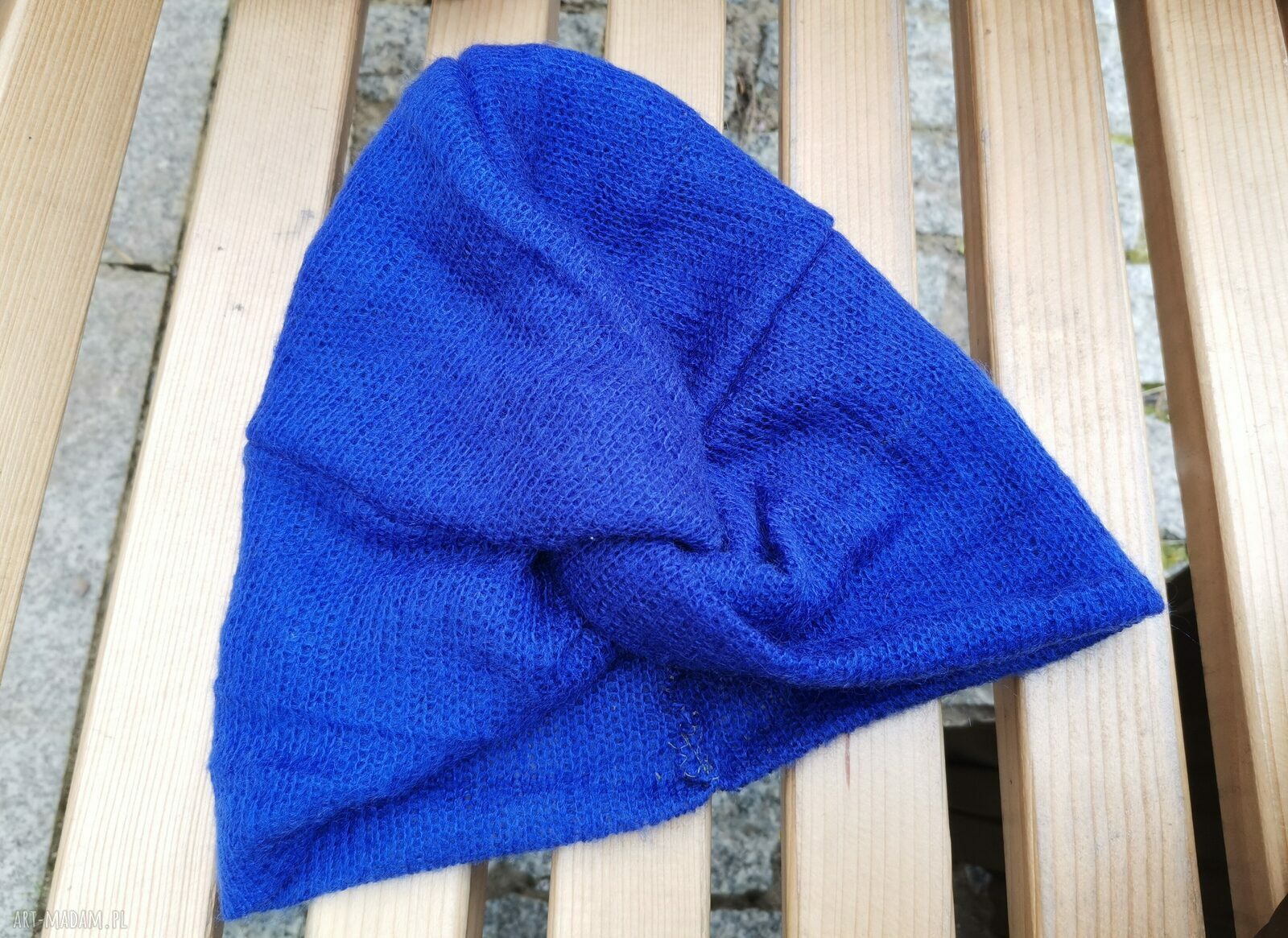 Turban chaber z dzianiny swetrowej - milutki boho z frędzlami
