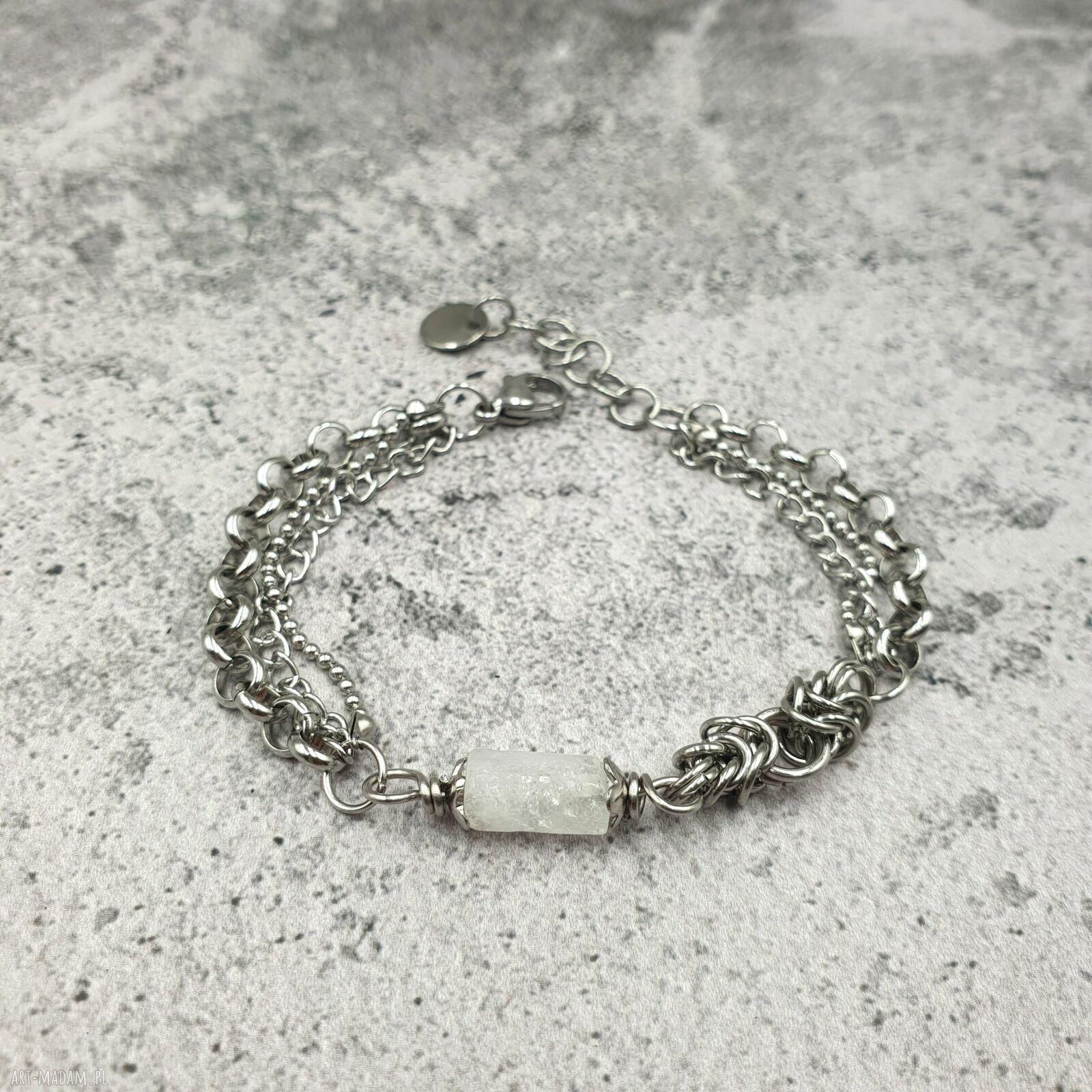 Bransoletka chainmaille z białego cytrynu - regulowana ze stali szlachetnej