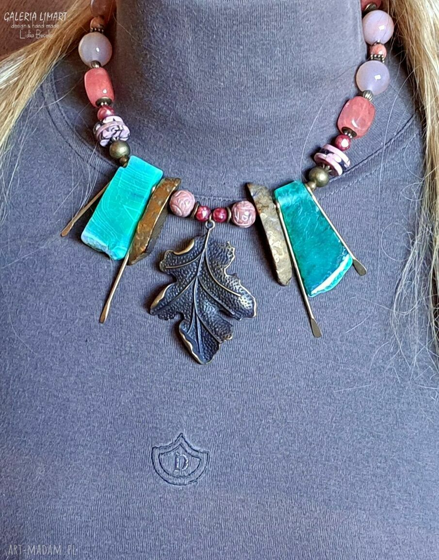 Elegancki naszyjnik boho z chalcedonem, agatem i rodochrozytem