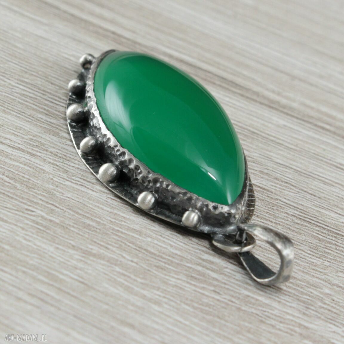 Chalcedon w srebrze - ręcznie robiony wisior 1840a z oksydowanego srebra 925/999