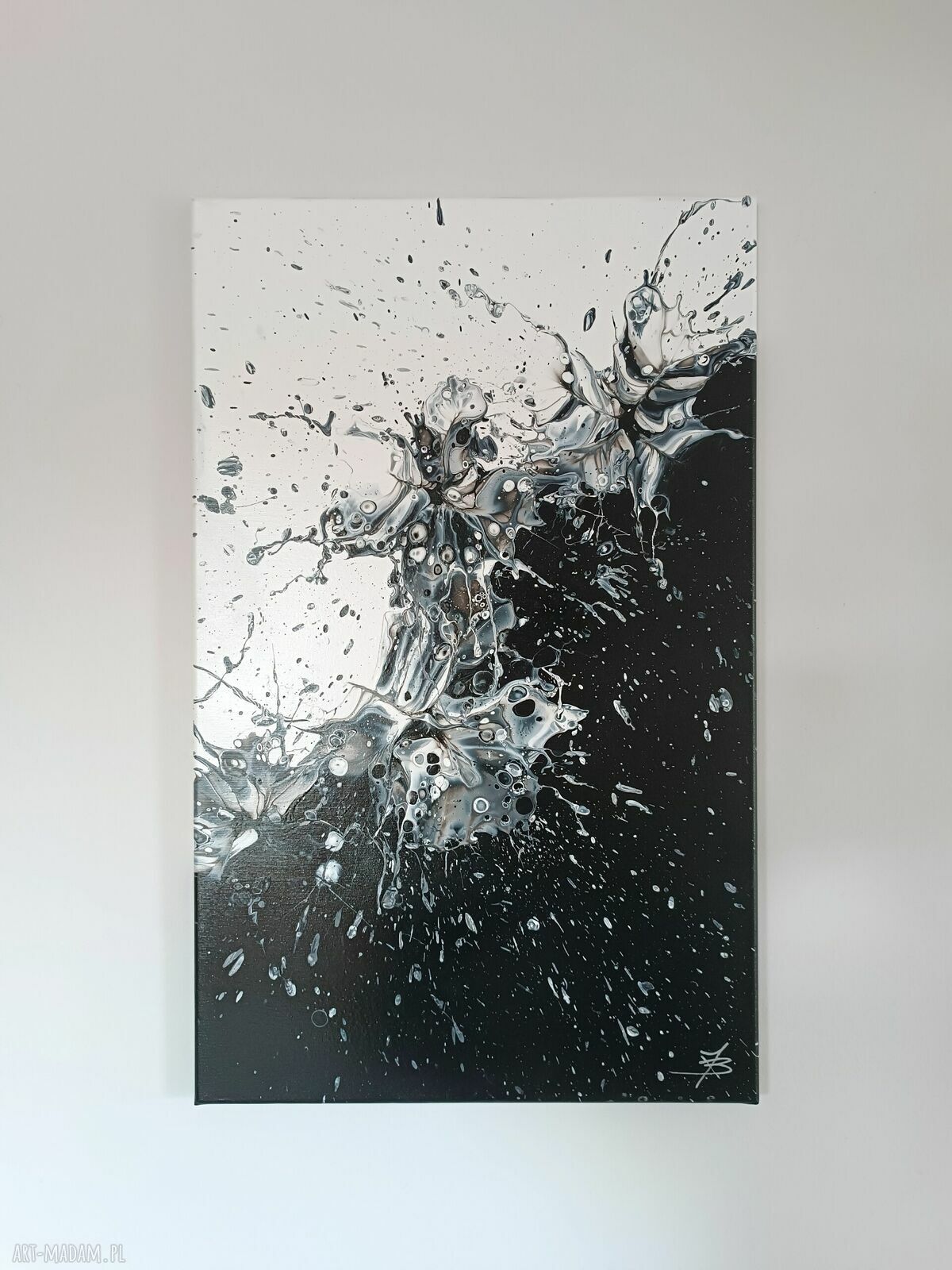 Chaos 50x80 - abstrakcyjny obraz akryl na płótnie (czerń i biel)