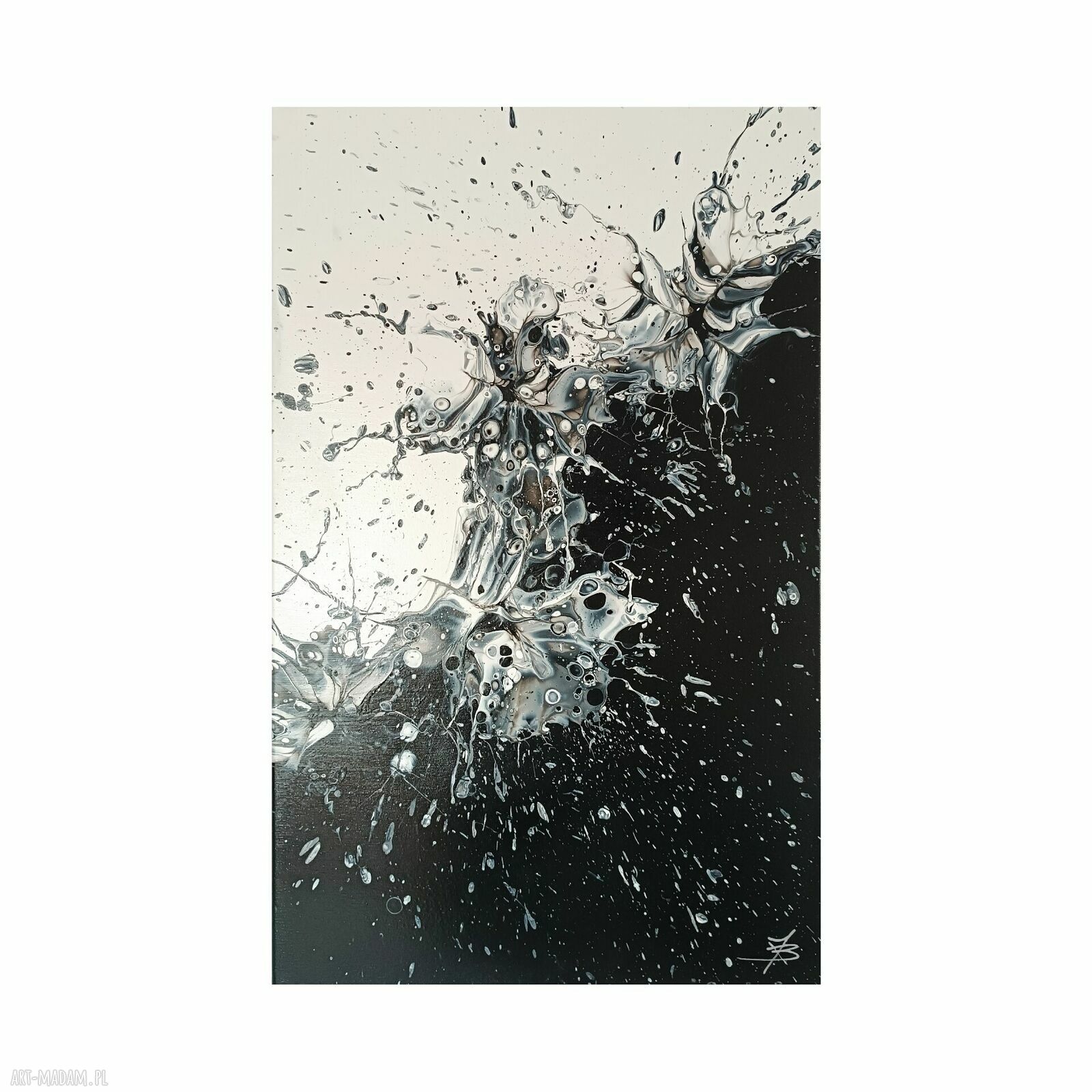 Chaos 50x80 - abstrakcyjny obraz akryl na płótnie czerń i biel