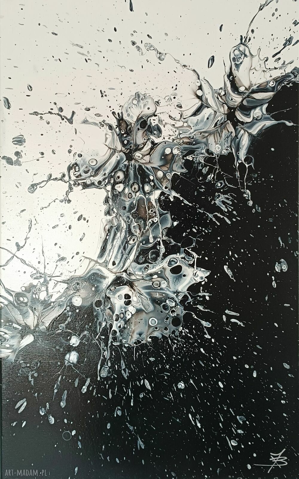 Chaos 50x80 - abstrakcyjny obraz akryl na płótnie (czerń i biel)