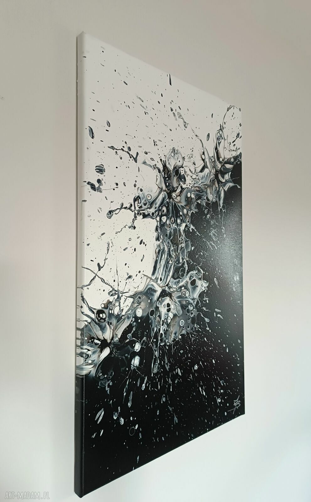 Chaos 50x80 - abstrakcyjny obraz akryl na płótnie (czerń i biel)