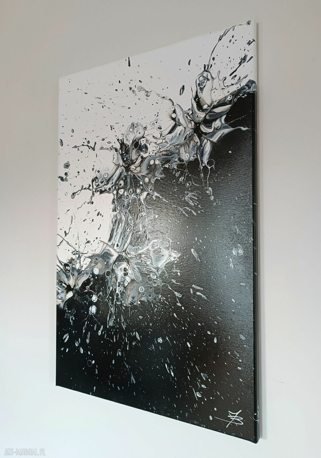 Chaos 50x80 - abstrakcyjny obraz akryl na płótnie (czerń i biel)