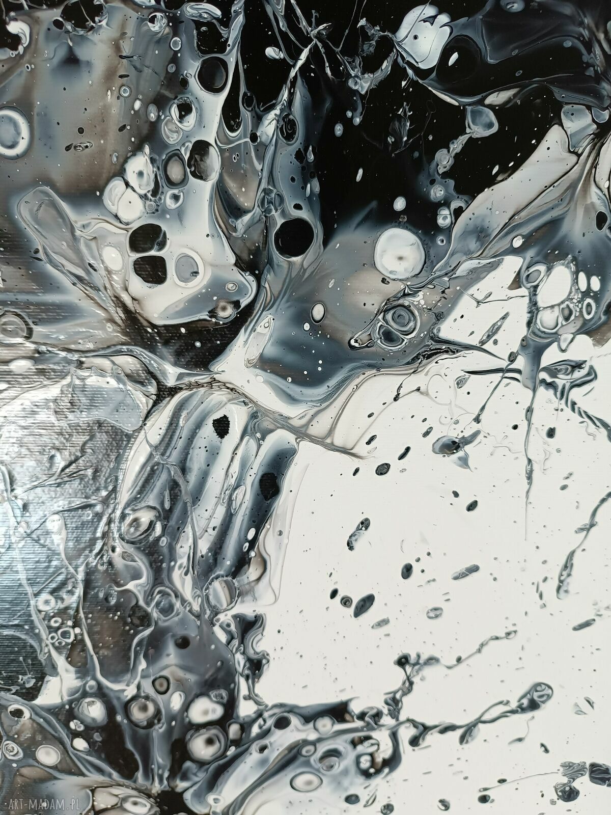 Chaos 50x80 - abstrakcyjny obraz akryl na płótnie (czerń i biel)