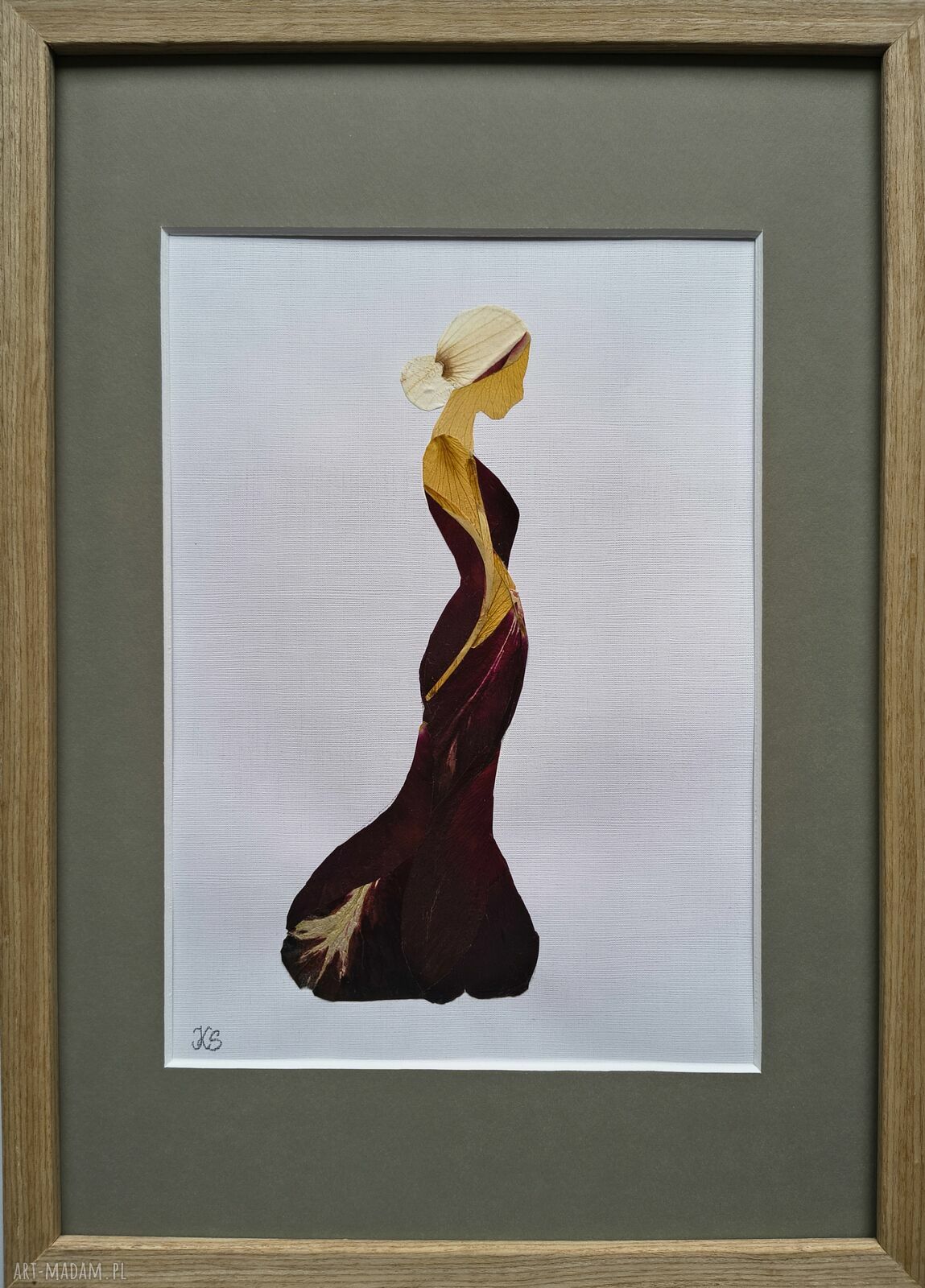 Ręcznie wykonany obraz z suszonych kwiatów 21x30 cm - elegancka kobieca sylwetka