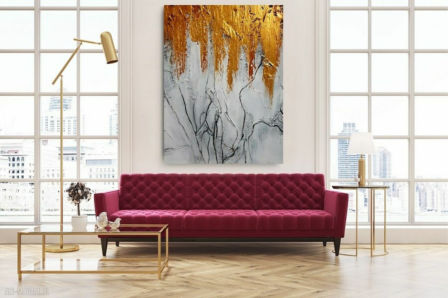CHARMING - wielkoformatowy obraz abstrakcyjny art&texture 100x150 cm z fakturą i złotym akcentem
