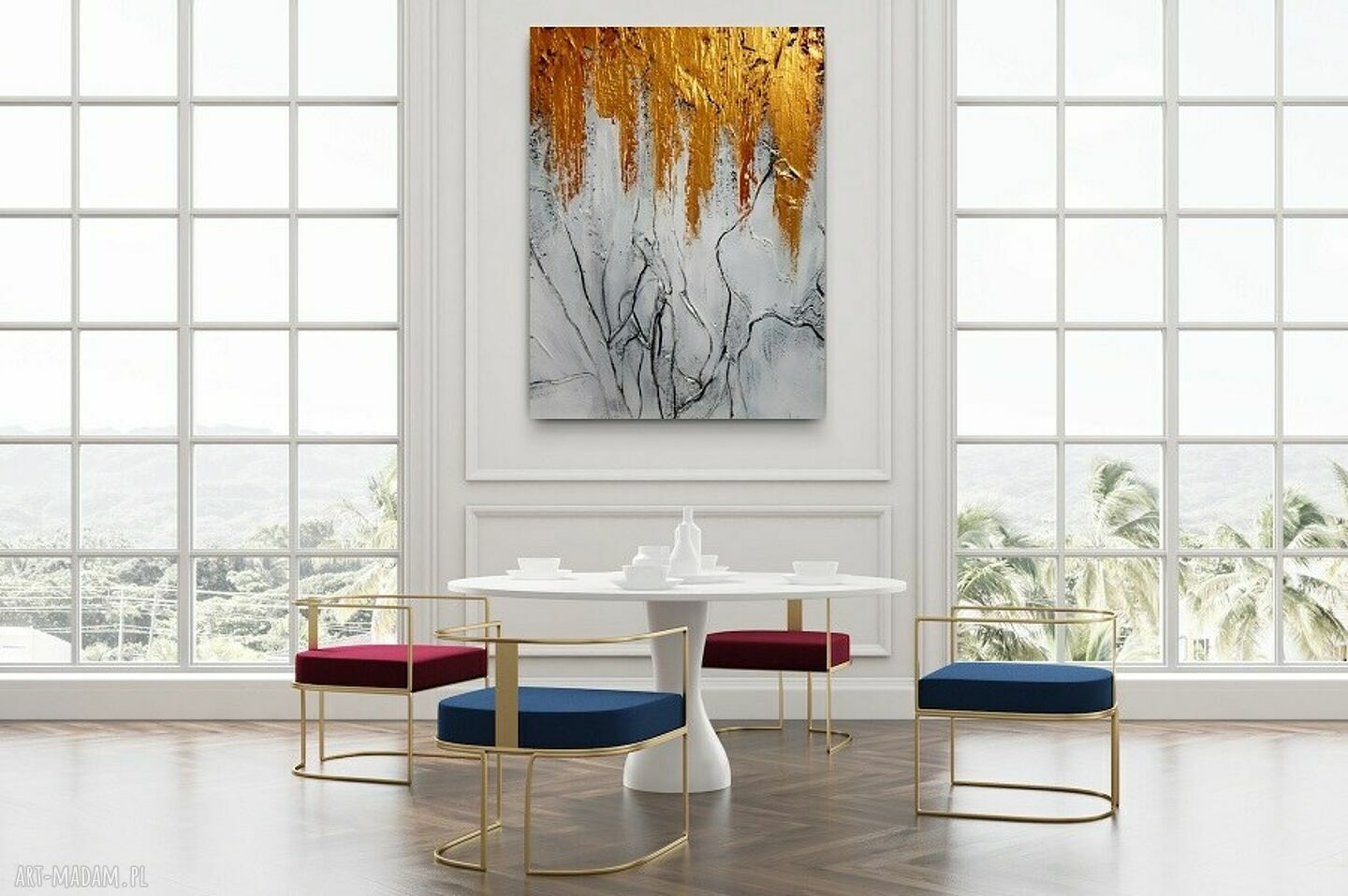 CHARMING - wielkoformatowy obraz abstrakcyjny art&texture 100x150 cm z fakturą i złotym akcentem