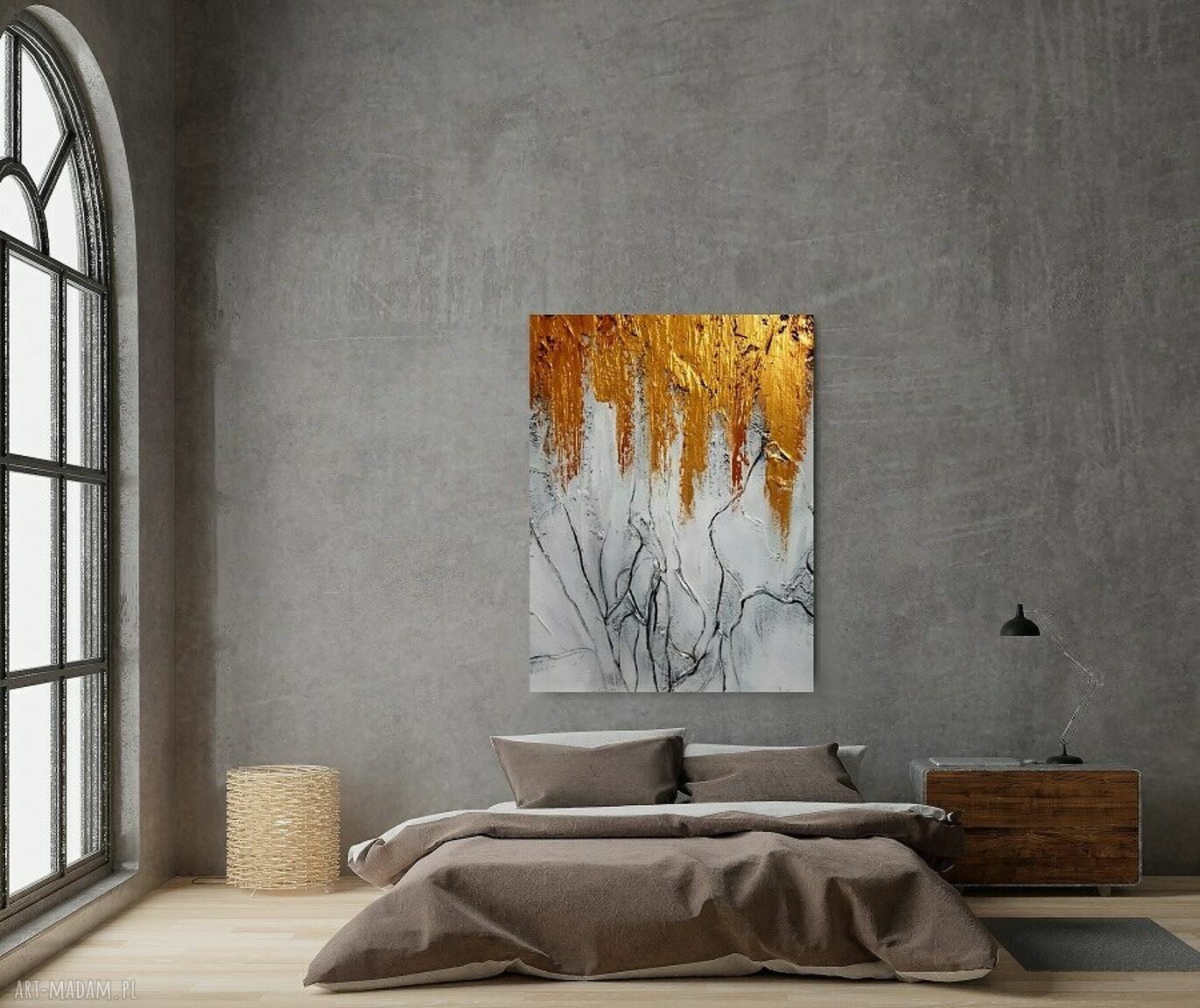 CHARMING - wielkoformatowy obraz abstrakcyjny art&texture 100x150 cm z fakturą i złotym akcentem