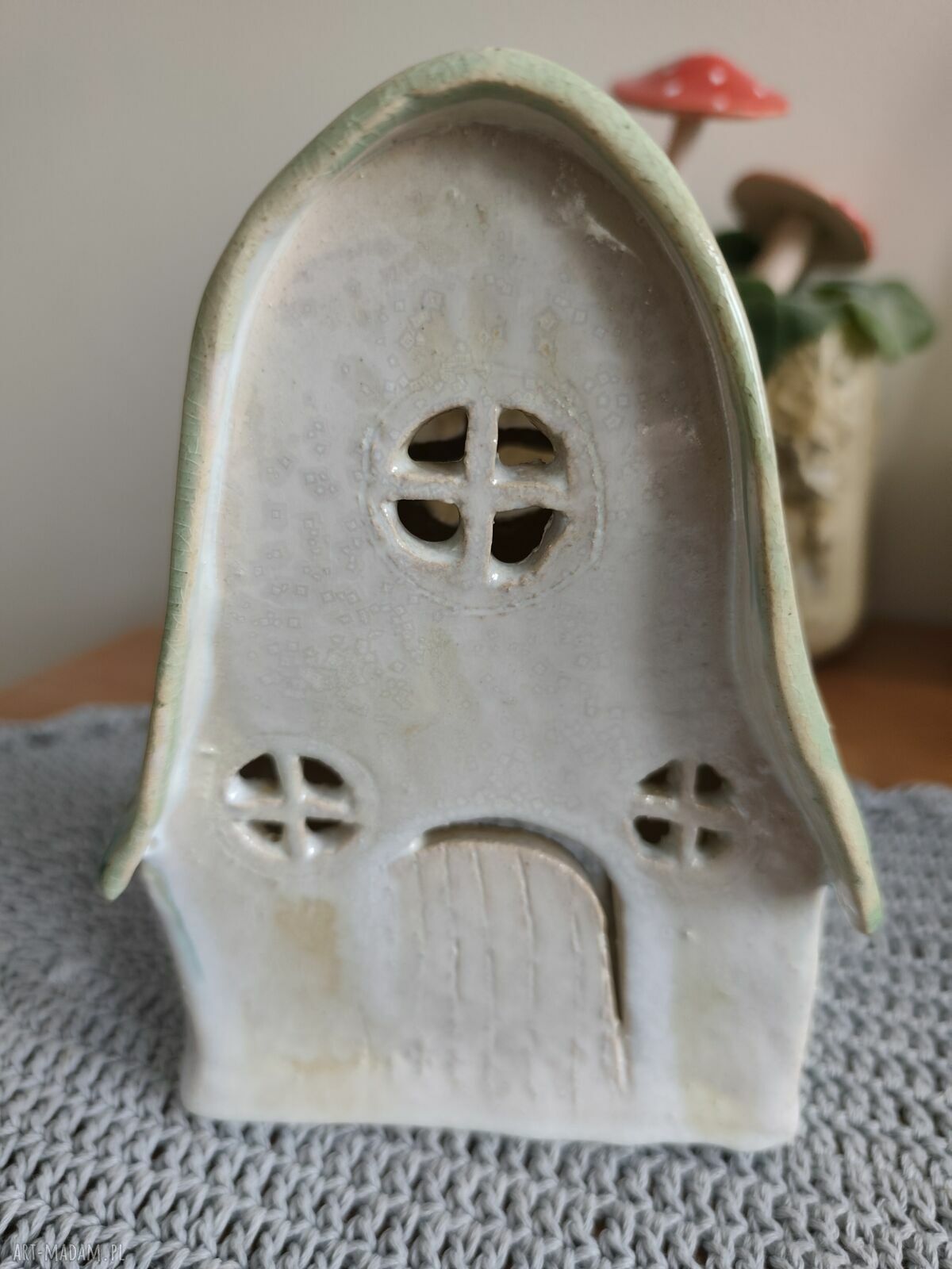 Chatka ceramiczna - lampion na świecę, ręcznie szkliwiona