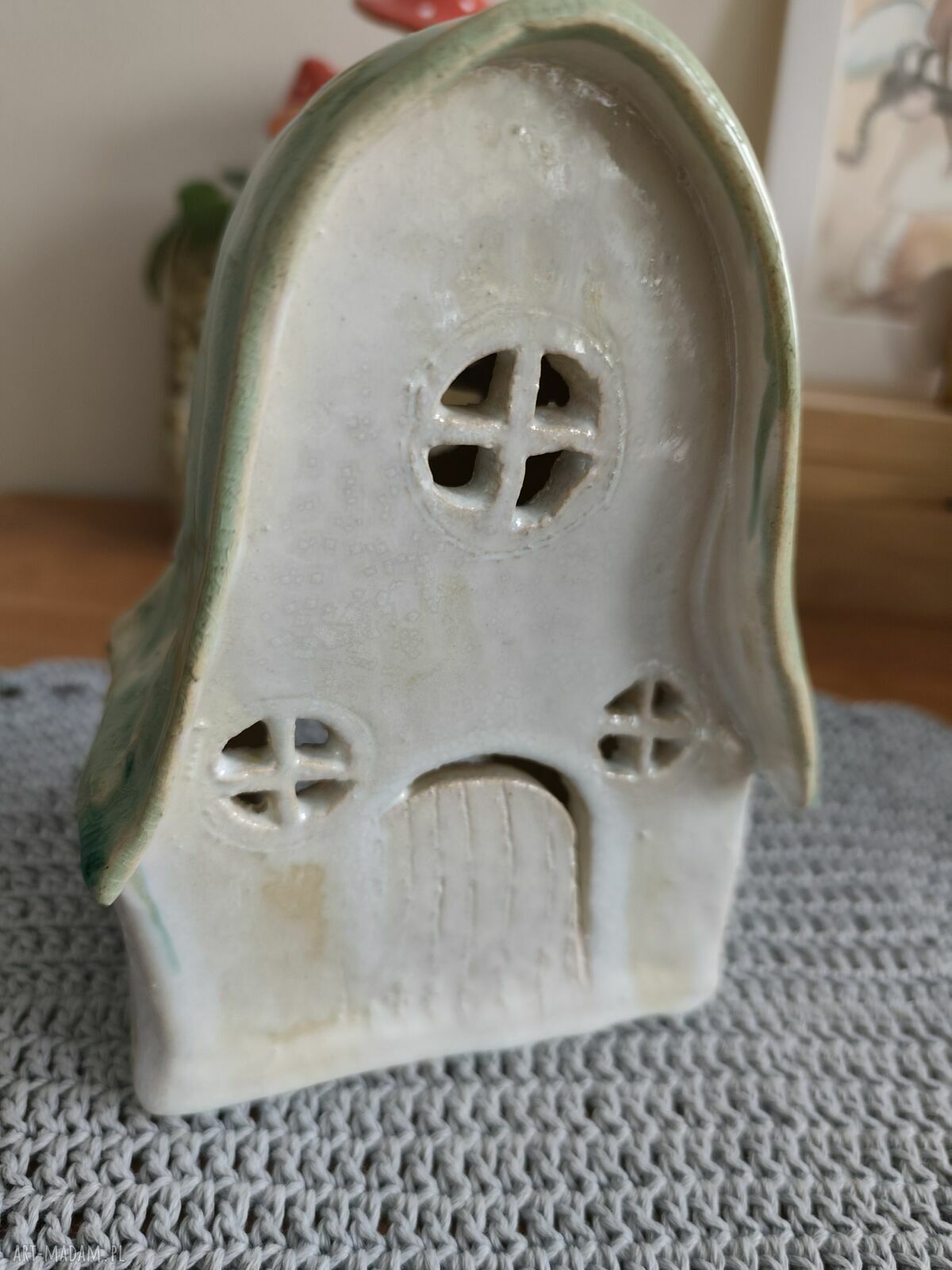 Chatka ceramiczna - lampion na świecę, ręcznie szkliwiona