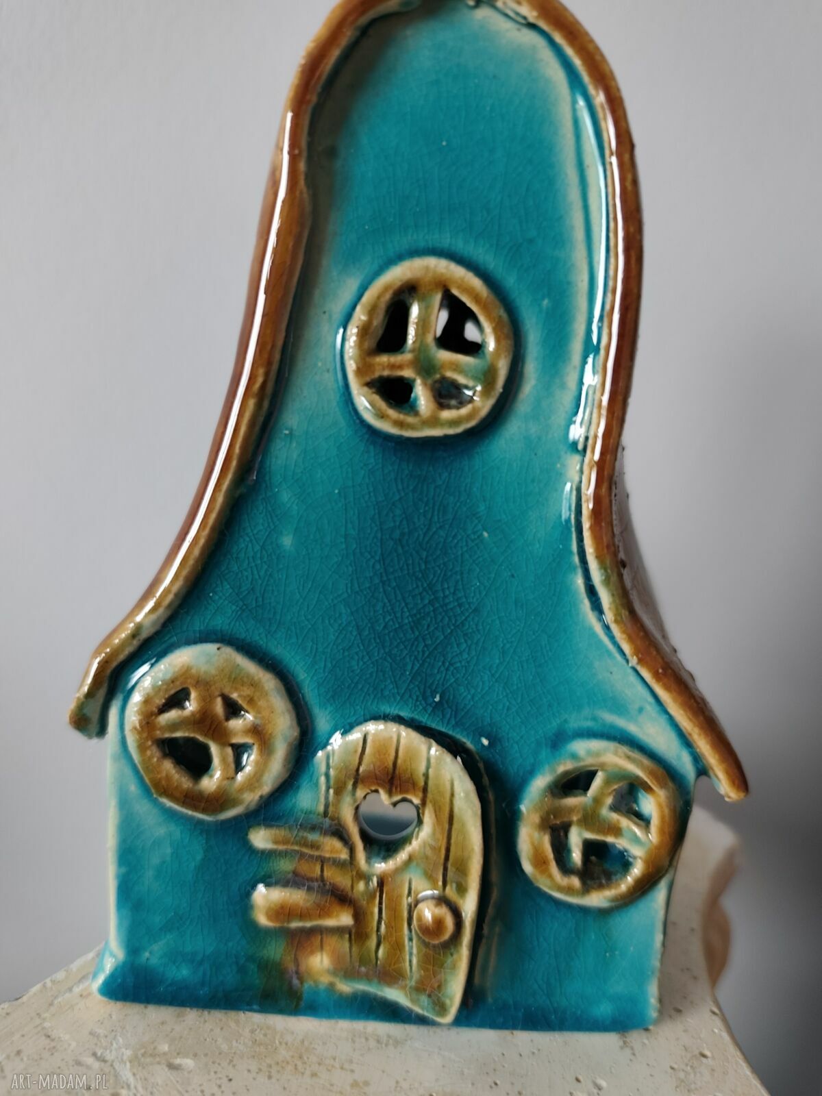 Chatka ceramiczna - turkusowy lampion na świecę