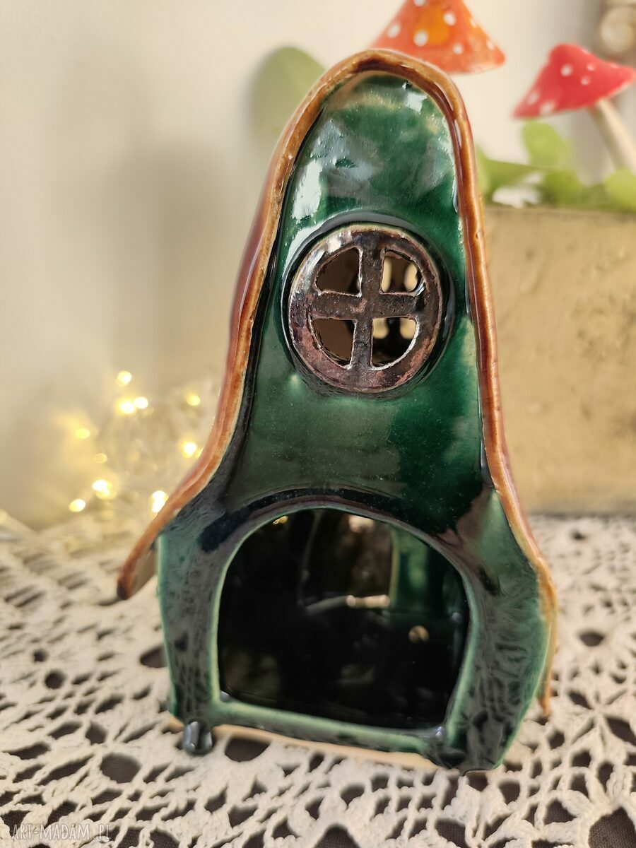 Ręcznie robiona chatka ceramiczna - lampion 17 cm