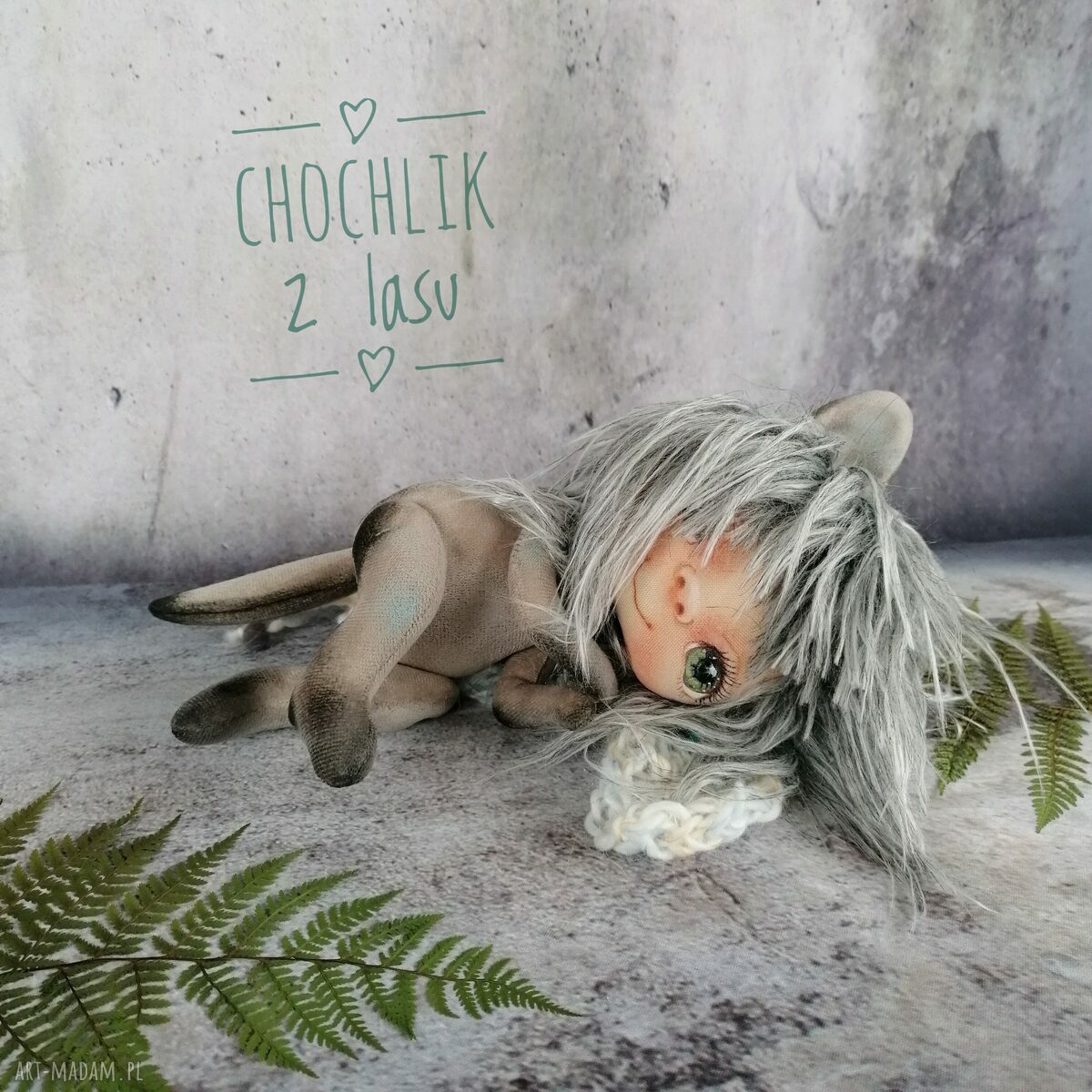 Chochlik z lasu - lalka kolekcjonerska ręcznie szyta i malowana (ok. 22 cm)