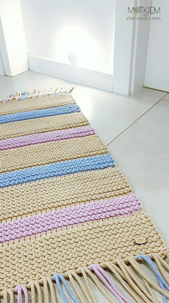 Dywan chodnik ze sznurka bawełnianego 60/100 cm do sypialni - ręcznie dziergany shabby z frędzlami